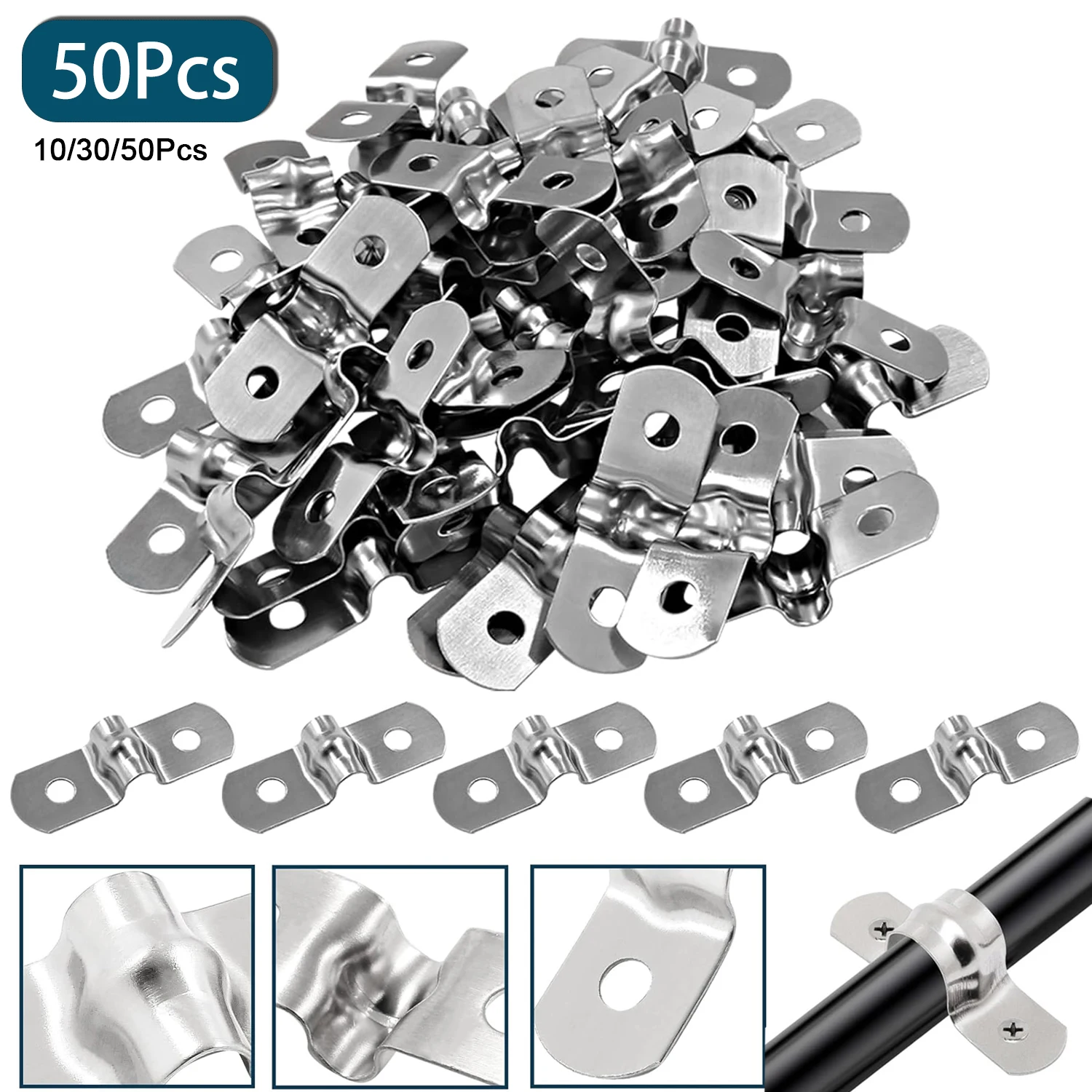 10-50Pcs Two Hole Strap U Bracket Stainless Steel M5 Rigid Pipe Strap Clamp Tube Strap Tension Clip for Fixing Pipe hose Cable