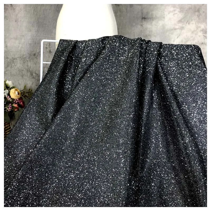 Stretch Fabric 1 Meter Magic Blue Gradual Color Elastic Knitted Glitter  Sequin Cloth for Dress Sewing Clothing Designer Fabric