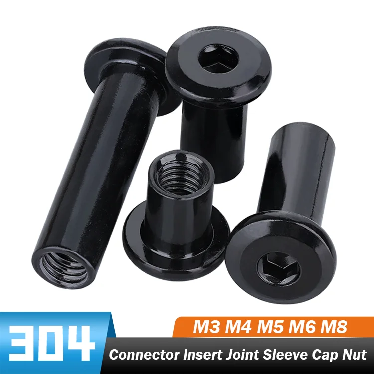 SUS304 Stainless Steel Black M3~M8 Flat Hex Hexagon Socket Furniture Rivet Chamfered Hex Socket Furniture