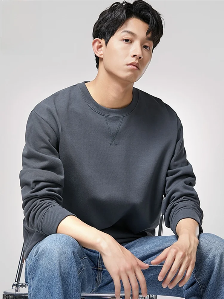 

Мужская толстовка из 100% хлопка плотностью 340 г/м², весенний тренд, свободный крой, японский стиль, с длинным рукавом, молодежная повседневная мода