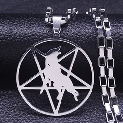 Inverted Pentagram Wolf Stainless Steel Statement Necklace Silver Color Music Band Pendants Necklaces Jewery colgante N1149S06