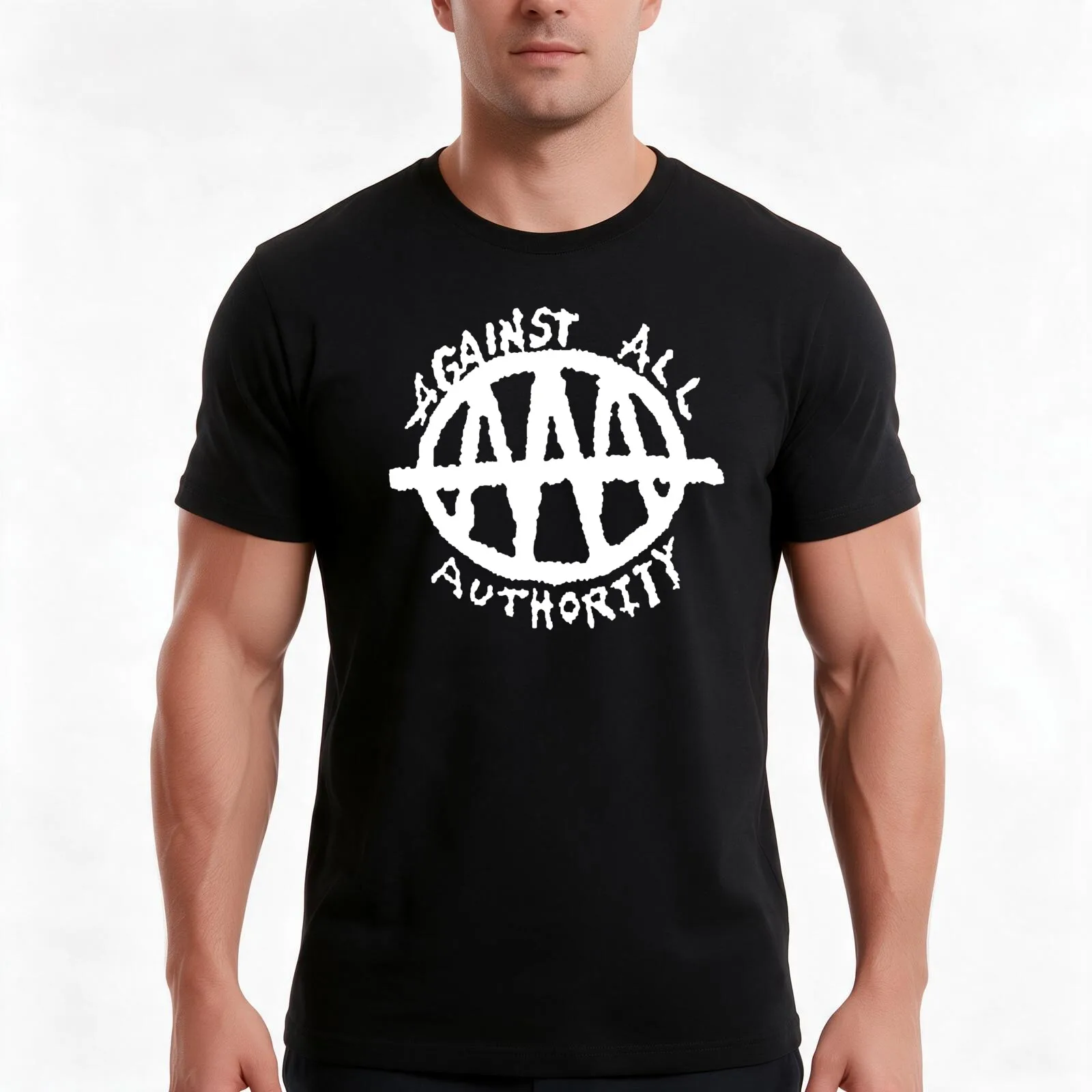 Against All Authority Band Logo T-Shirt, Summer Casual Cotton Tee, Oversized Streetwear Tops, Vintage Graphic Print, 100% Cotton