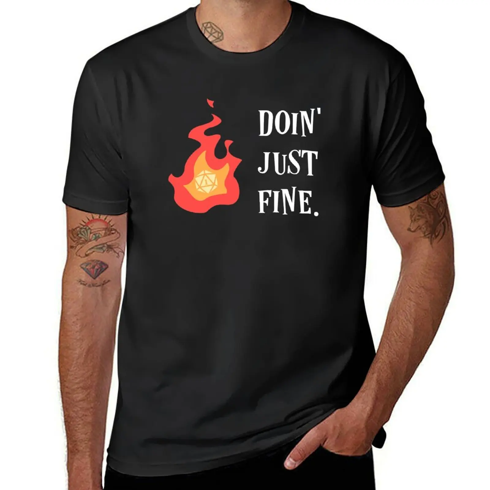 

Doin Just Fine Funny D20 Dice Critical Fail T-Shirt blanks customs summer top mens graphic t-shirts hip hop