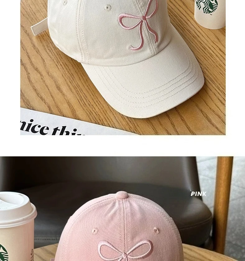 Nette Koreanische Ins Baseball Kappe Frauen Bogen Design Süße Romantische Rosa Soft Top Hut Mode Einstellbare Snapback – Detail 5