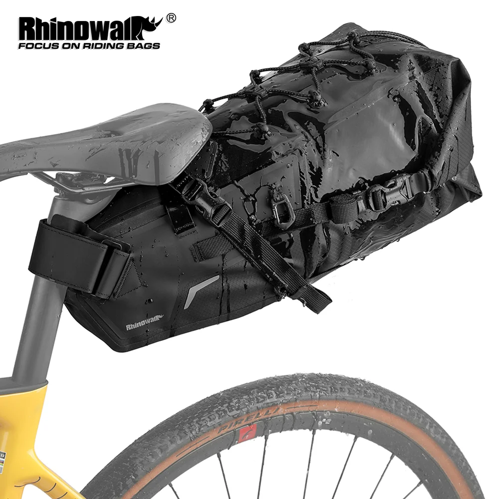 Rhinowalk Bicycle Tail Saddle Bag Waterproof Large Capacity 11L Seat Pack With Stabilizing Strap Bike Accessories Bikepacking