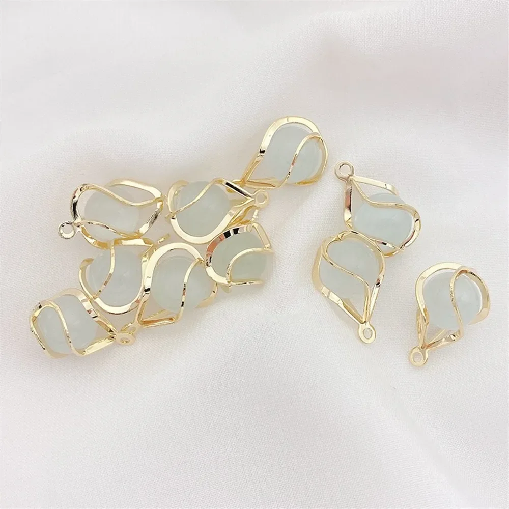 Alambre de cobre chapado en oro de 14K18K alrededor de piedra de ojo de gato colgante de gota de agua cuentas de joyería DIY para pulsera accesorios artesanales