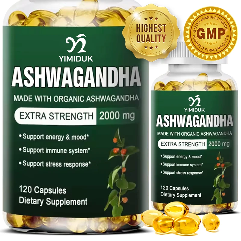 

Natural Organic Ashwagandha Supplements Capsules for Stress Relief, Focus, Brain, Energy Support, Sleep Health Supplement