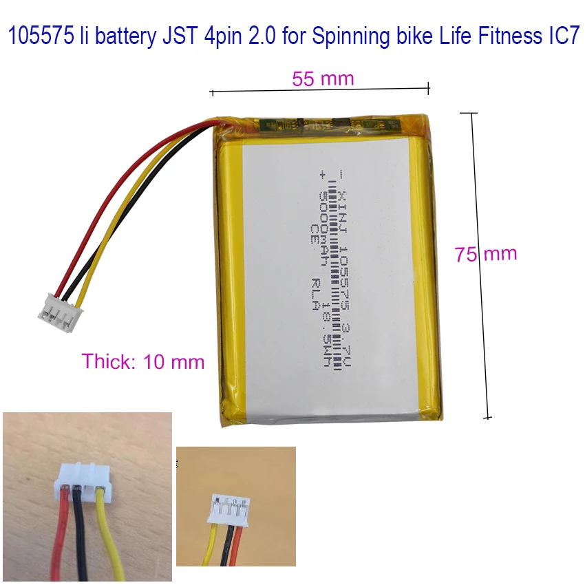 Image of 3,7V 5000mAh 18,5Wh U985472 Wiederaufladbare Li-Polymer Li-Lithium-Batterie 105575 JST 4-Pin für Life Bike