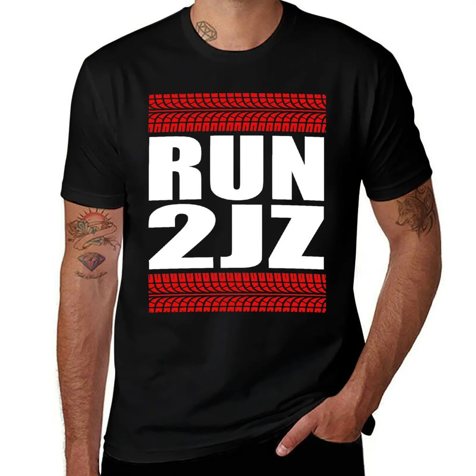 RUN 2JZ tire tread T-Shirt t shirt man plain T-Shirt