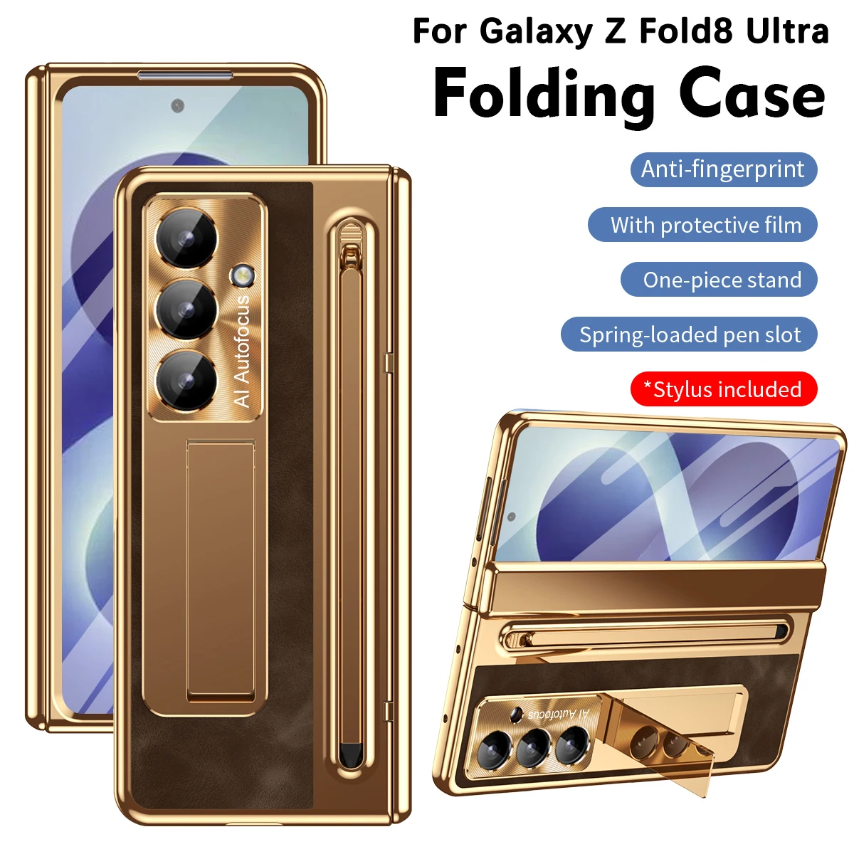 For Samsung Galaxy Z Fold 7 8 Ultra Case Front Protection Film PC Leather Shell Protection Hinge With Pen Holder Back Cover