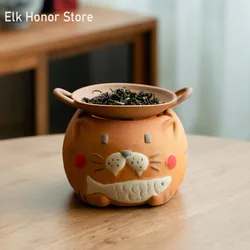 Raw Ore Rough Pottery Tea Warmer Stove Cute Cat Candle Oven Household Open Flame Awakener Heating Leaf Incense Holder Furnace