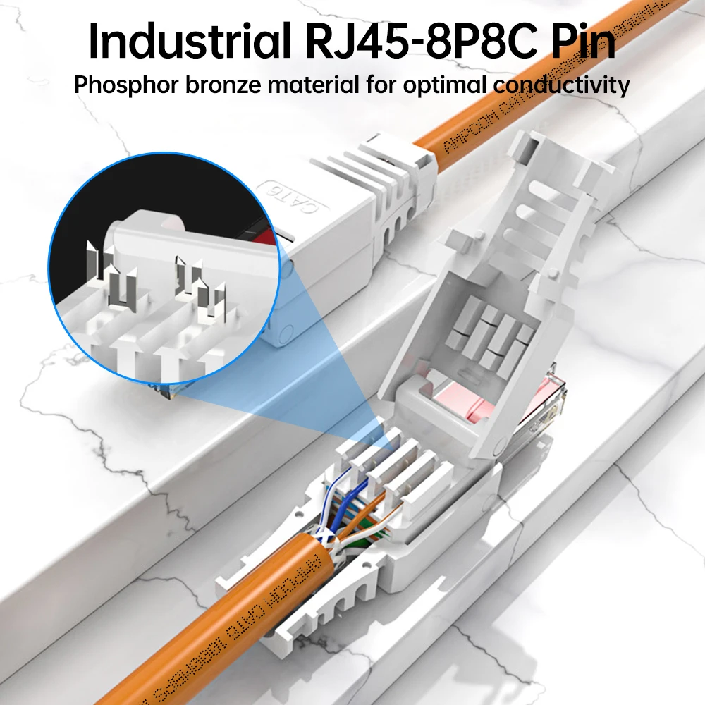 Hoolnx Tool Gratis RJ45 Connector, CAT6 Modulaire Plug Geen Crimp Tool Herbruikbare Beëindiging Stekkers Voor 23AWG Om 26AWG Ethernet Kabel