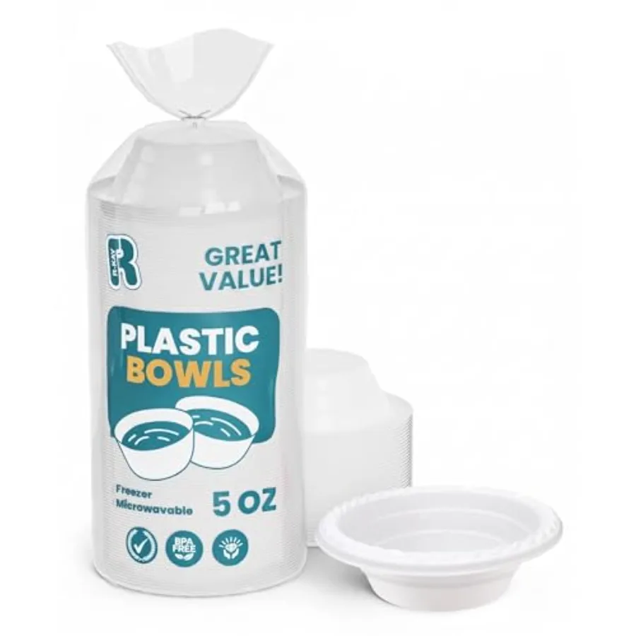 Plastic Bowls - 100 Count Microwavable Disposable Bowls - Strong Heavy Duty And Sturdy White Plastic Bowls Disposable,100