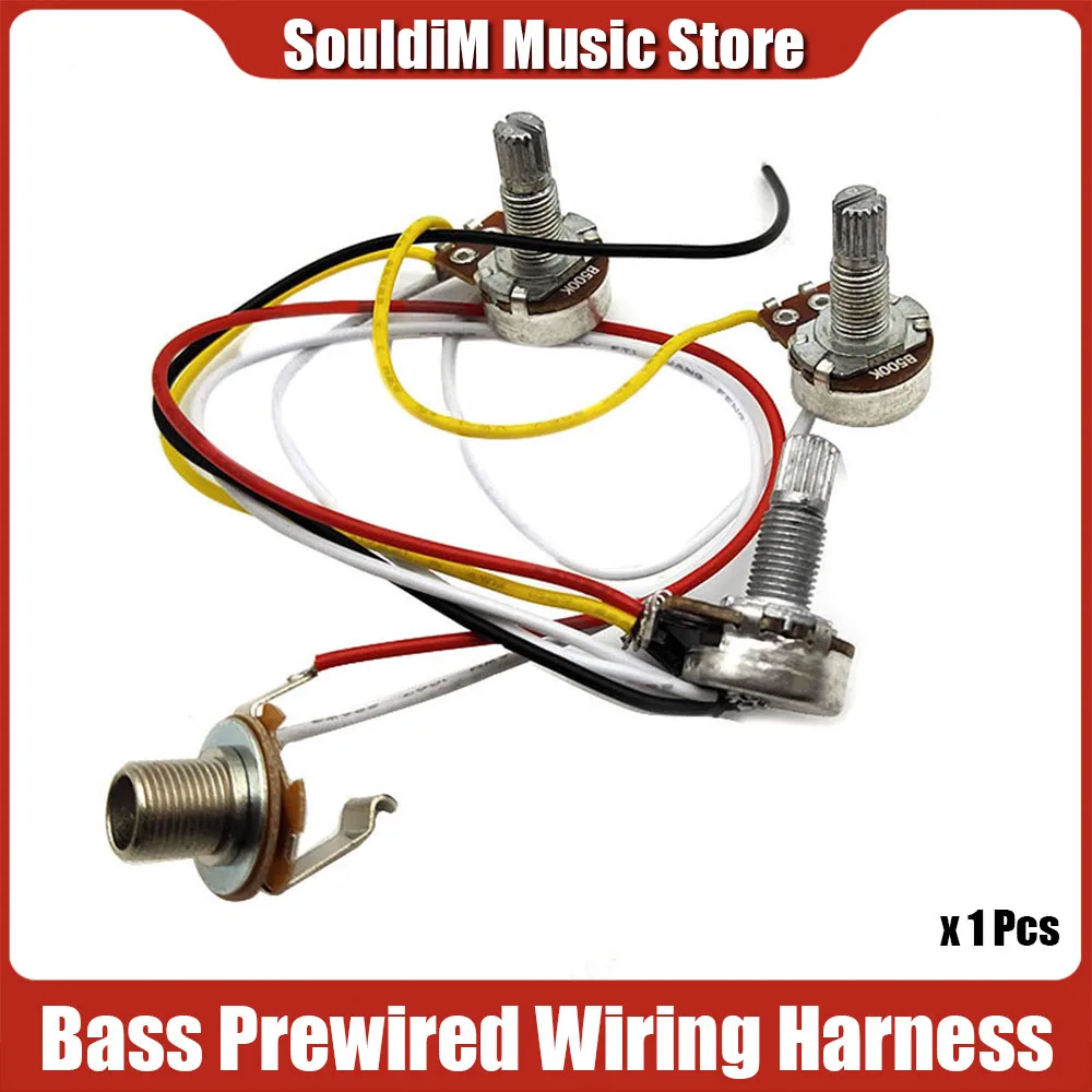 Bass Prewired Wiring Harness Alpha 500K 18mm Pots 2V1T 1 Socket for JB Jazz Bass Electric Guitar Parts