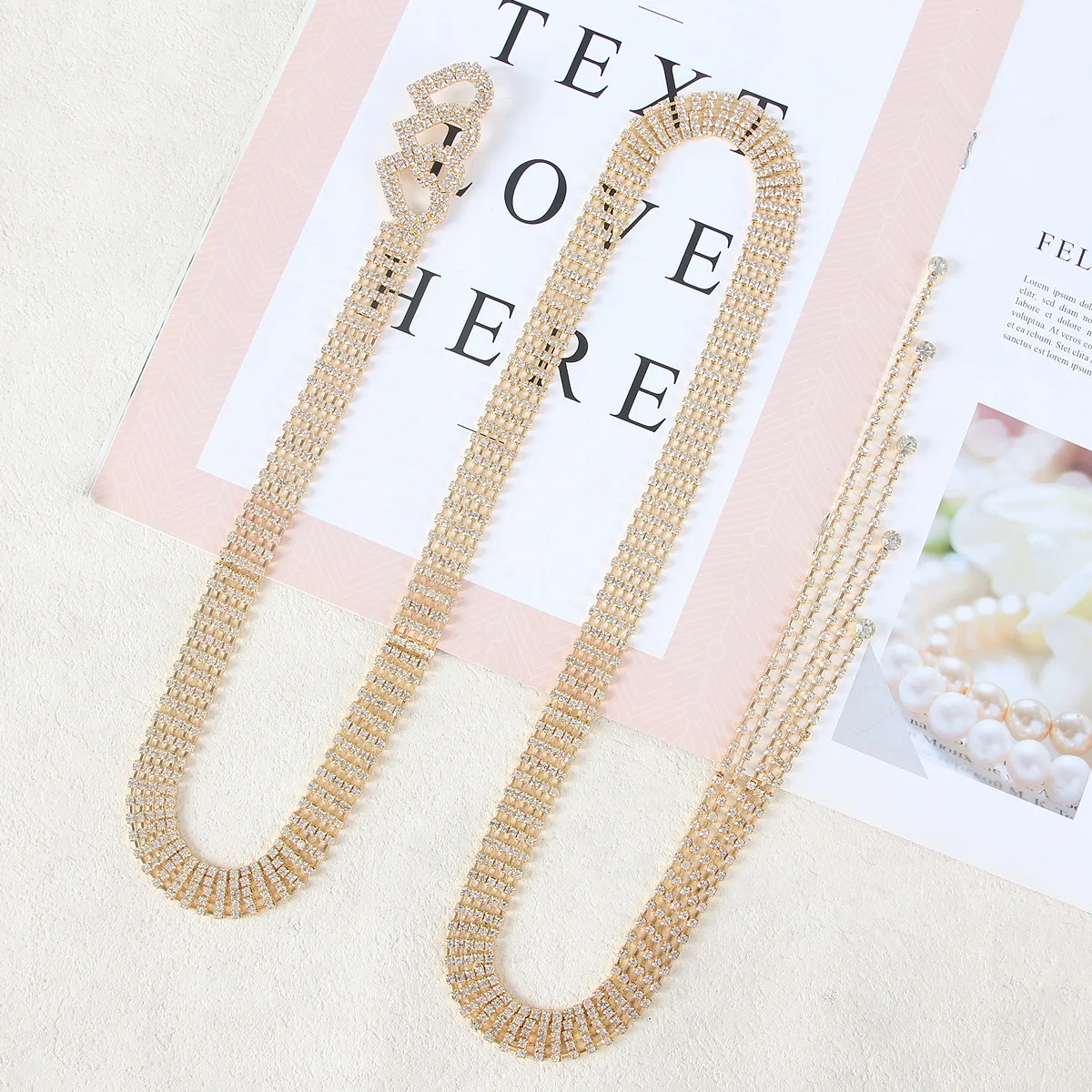 Trendy Double Heart Buckle Draping Tassel Belt Shiny Multi Strand Drop Waist Band Streetwear Denim Pants Decorative Jewelry
