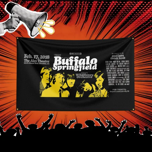 Buffalo Springfield Inspired Rock Music Flag  Polyester Banner For Bedroom Wall Decor Music Fans Gift