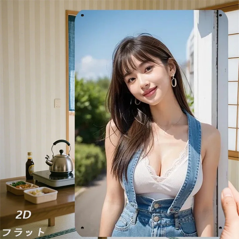 

Youthful Girl in Denim Overalls Metal Wall Art - 8x12 Inch Retro Tin Sign Decorative Photo Print for Home Decor