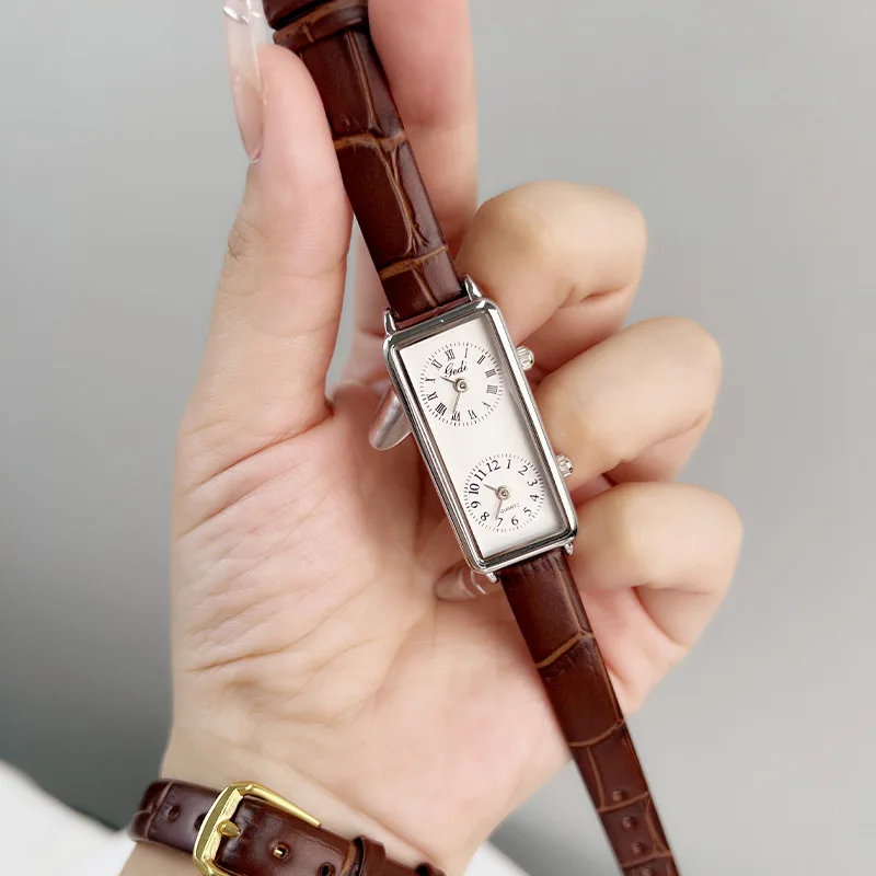 YFY Creative Dual Time Zone Business Watch Niche Retro Rectangle Premium Double Movement Women's Quartz Watch