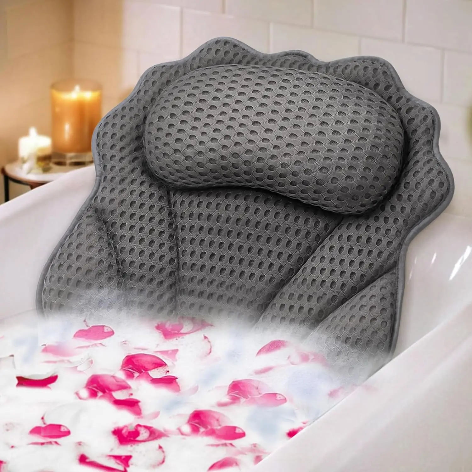 

Ergonomic Luxury Bathtub Pillow with Head, Neck, Shoulder and Back Support, 6 Suction Cups for All Tubs