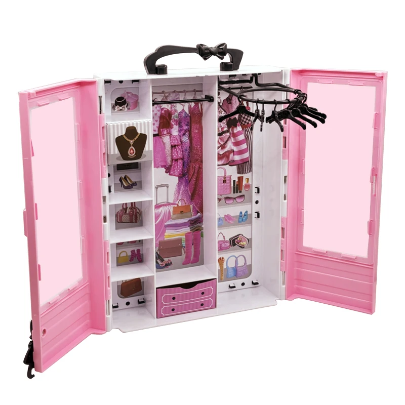 75PCS Wardrobe Set Portable With Doll Clothes and Accessories Hangers Dress Shoes for 11.5in/30cm Dolls Fashion Style Fun Toys