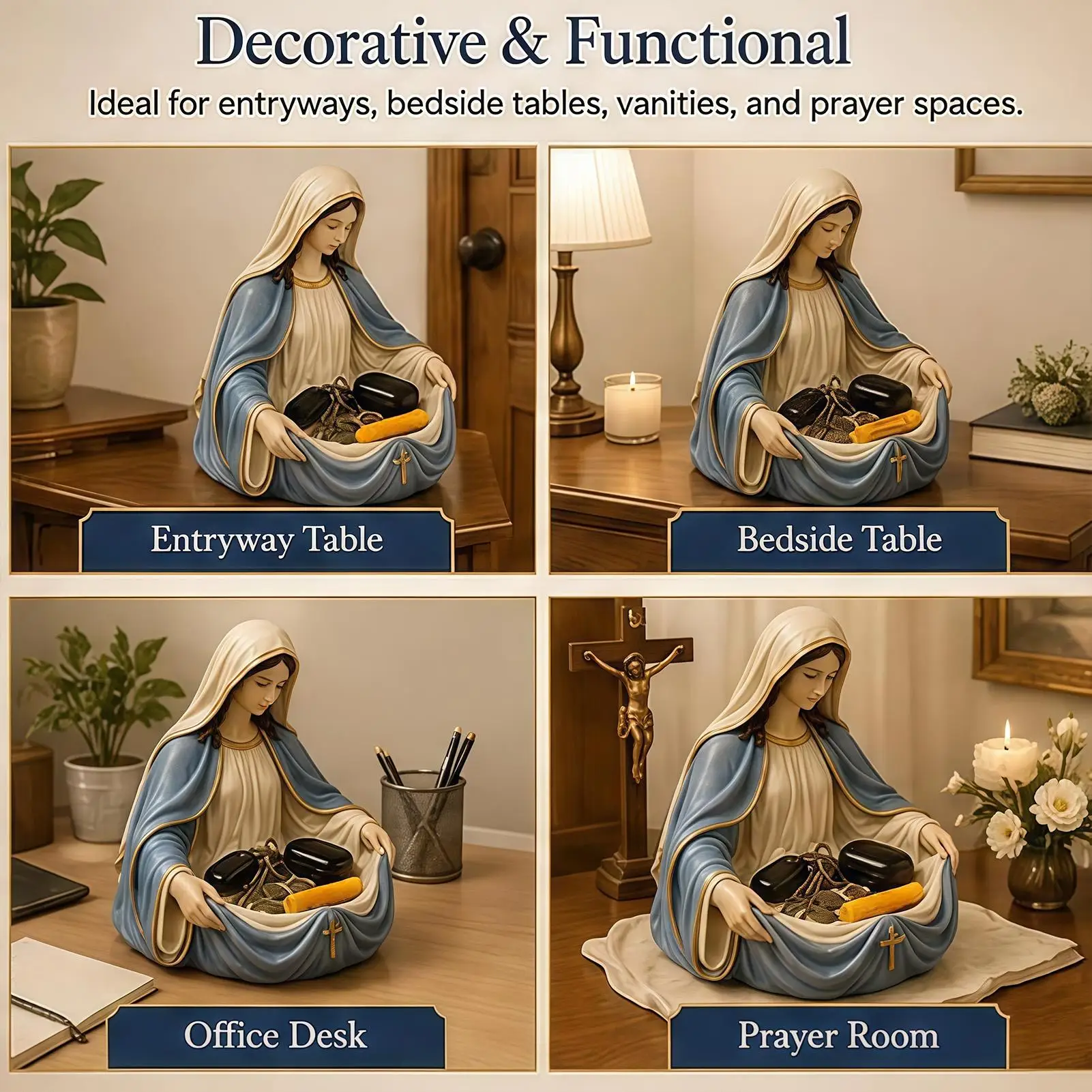 Key Holder Bowl Virgin Mary Jewelry Organizer Religious Storage Dish For Women Men Collectors Bedroom Living Room Study Bathroom