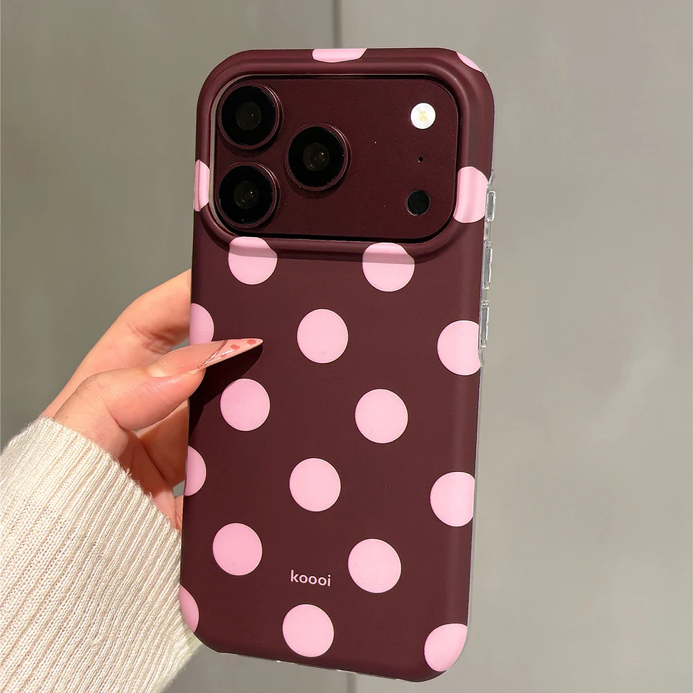 Beliebte Retro-Handyhülle mit großen Polka Dots in Burgunderrot für iPhone 18 Pro Max 17 16 15, stoßfeste Schutzhülle aus IMD TPU – Detail 9