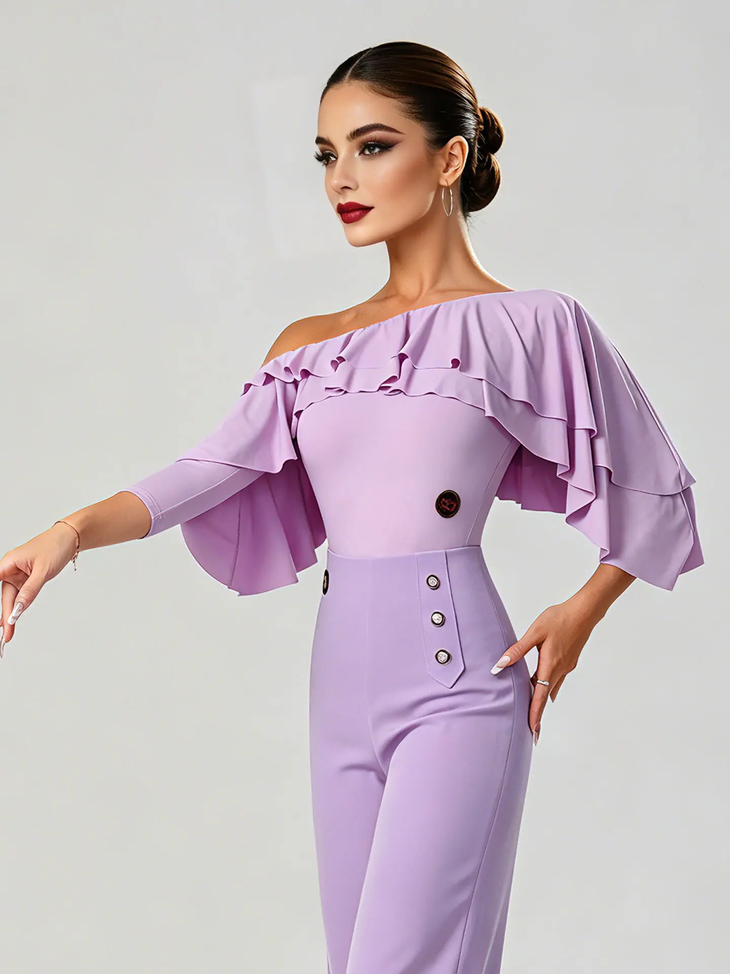 modern-dance-professional-top-women's-dancewear-shoulder-slanting-brand-dance-clothes-with-lace-design-for-waltz-and-tango
