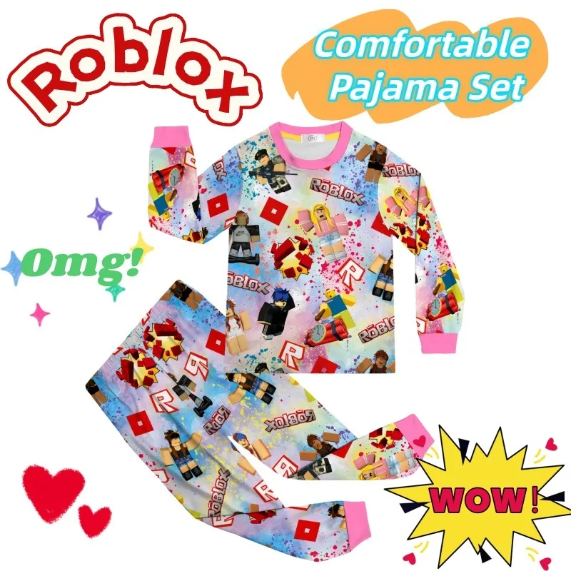 

Roblox Высококачественный домашний костюм для девочек, милые удобные пижамы с героями мультфильмов в стиле аниме, брюки с длинными рукавами, комплект из двух предметов