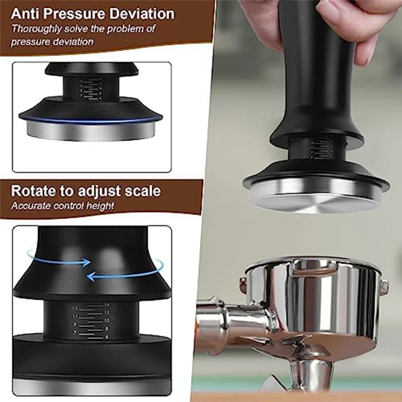 

B25B Espresso Tamper Coffee Tamp 53Mm, Spring-Loaded Constant Pressure Espresso Tamper Set,For Barista Coffee Lovers Black