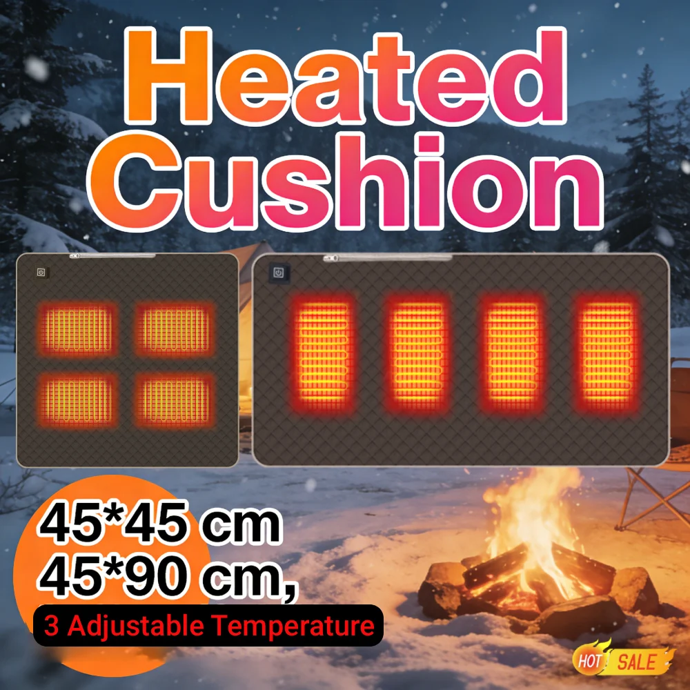 

4 Zone Heated Camping Seat Cushion 3 Adjustable Temp Graphene Heating USB Type C Charging Waterproof Portable Warm Pad for Outdo