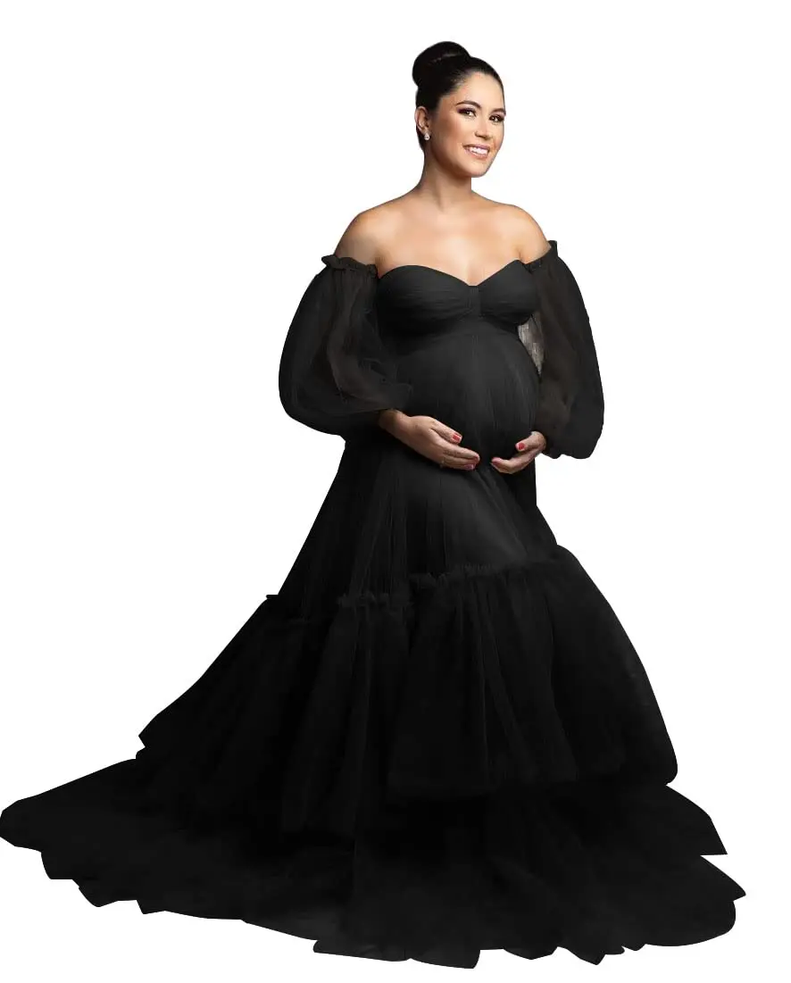 New Prom Dresses Photo Shoot Gowns Women's Maternity Tulle Robe Sweetheart Long Sleeve Photography Props Dress