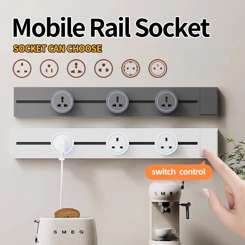 

Mobile Rail Socket With Switch 40/50/60cm Kitchen Expansion Sockets EU Universal UK USB Type-C Standard Plug Adapter Free-Choice