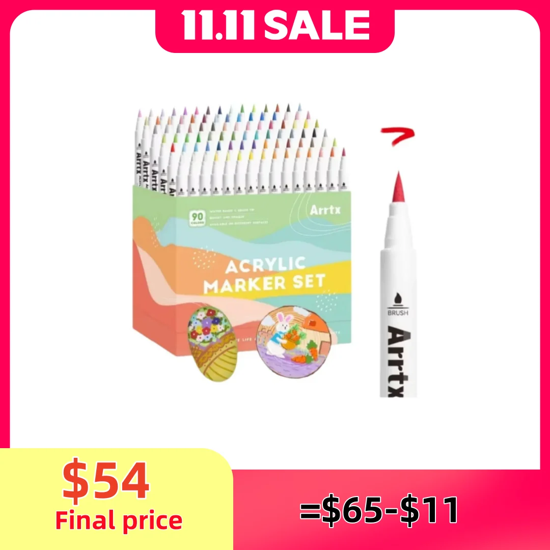 

Акриловые маркеры Arrtx, 90 цветов, наконечник кисти, ручки для рисования, чернила на водной основе, нетоксичные, водонепроницаемые для наскальной живописи, дерева, камня, стекла