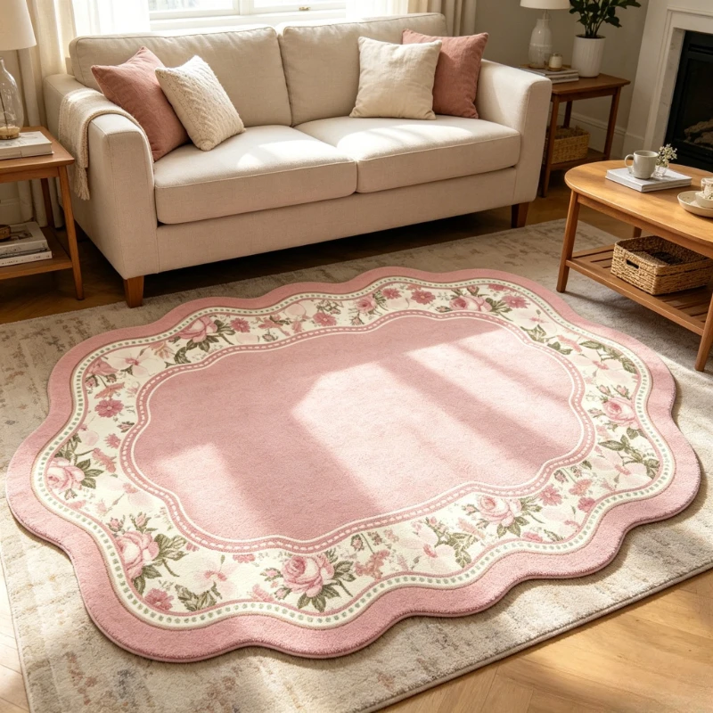 

Girly Style Carpets for Living Room Flowers Bedroom Decor Carpet Fluffy Soft Irregular Shape Bedside Rug Home Plush Floor Mat