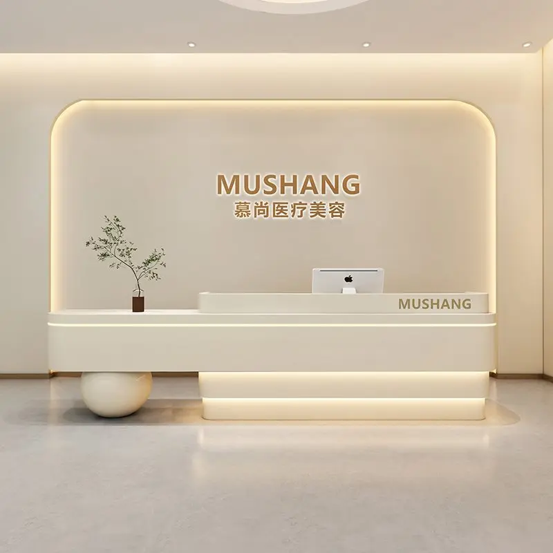 

Minimalist modern beauty salon bar, reception desk, clothing store cashier