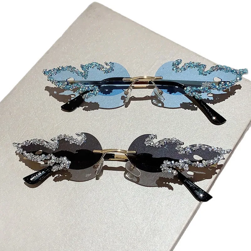 جديد لهب النظارات الشمسية شخصية موضة الاتجاه ريشة النظارات الشمسية المعدنية الطرف اليدوية كسر الماس النظارات الشمسية #5