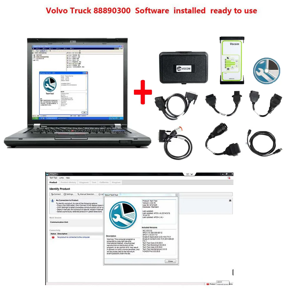 

88890300 Vocom Interface PTT 1.12 Or PTT 2.8.150 Truck Diagnose Tool For UD,Mack Truck Plus T420 Laptop