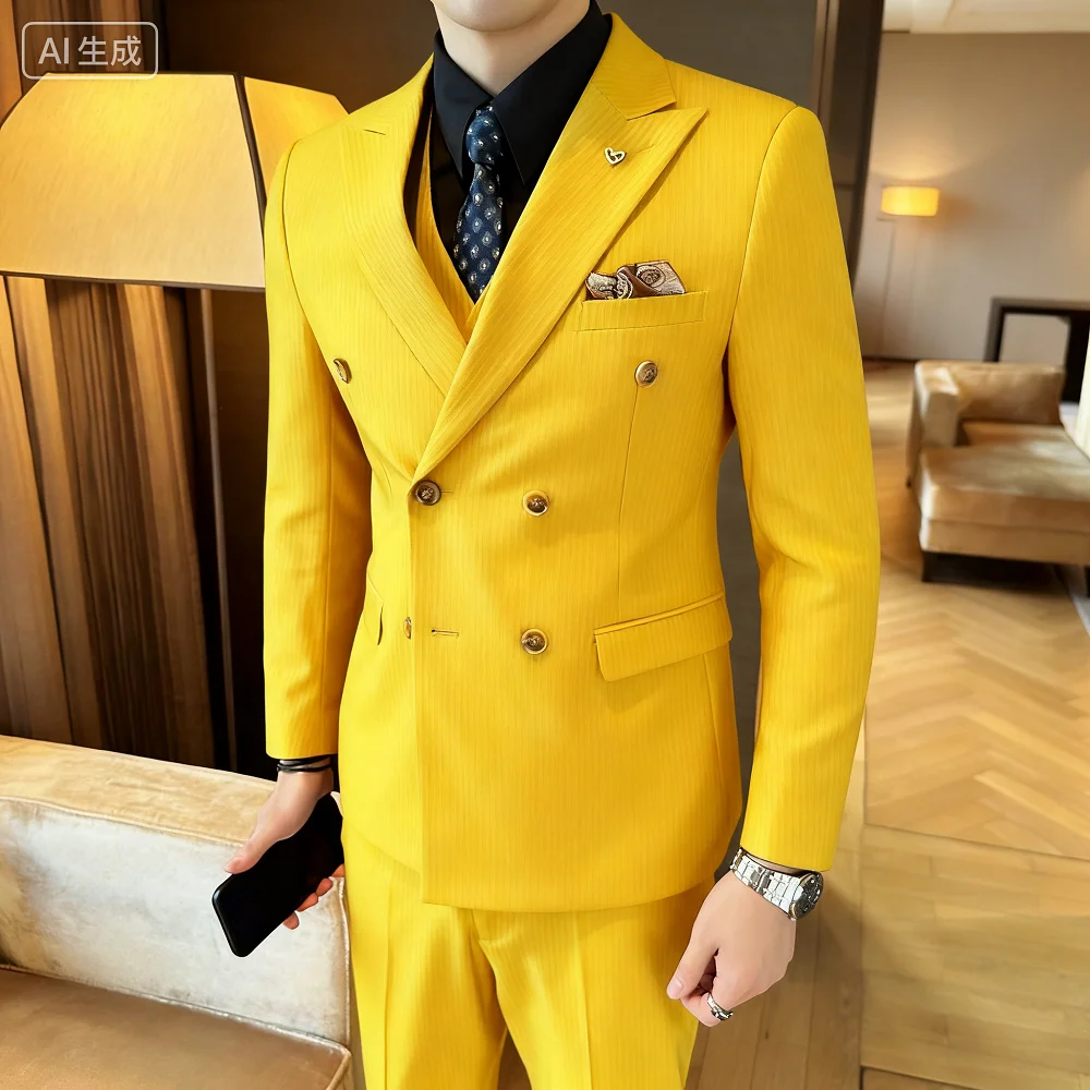 بدلة رجالية مكونة من ثلاث قطع معطف خندق عصري أنيق عالي الجودة فستان زفاف رمز الأعمال الرسمية ملابس خارجية غير رسمية