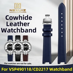 Women's Concave Watch Strap For VERSUS VERSACE VSP490118/VSPCD2217 Cowhide Leather Watchband 16mm Notch 10mm Butterfly Buckle