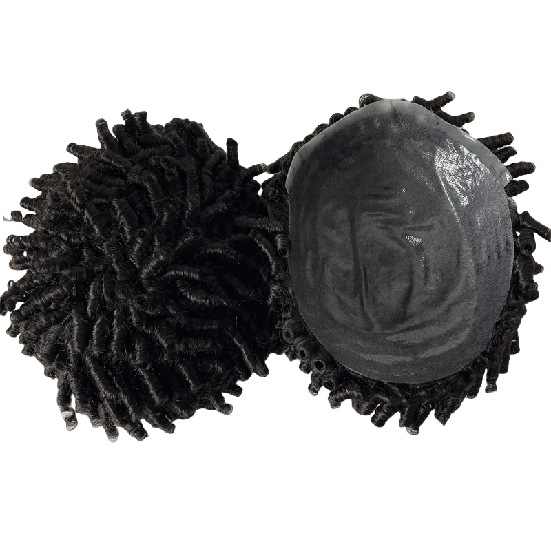 A substituição indiana do cabelo humano do Virgin 6 polegadas onda inflável da unidade masculina do cabelo 15mm # 1B cor 8x10 nós peruca PU para homens negros