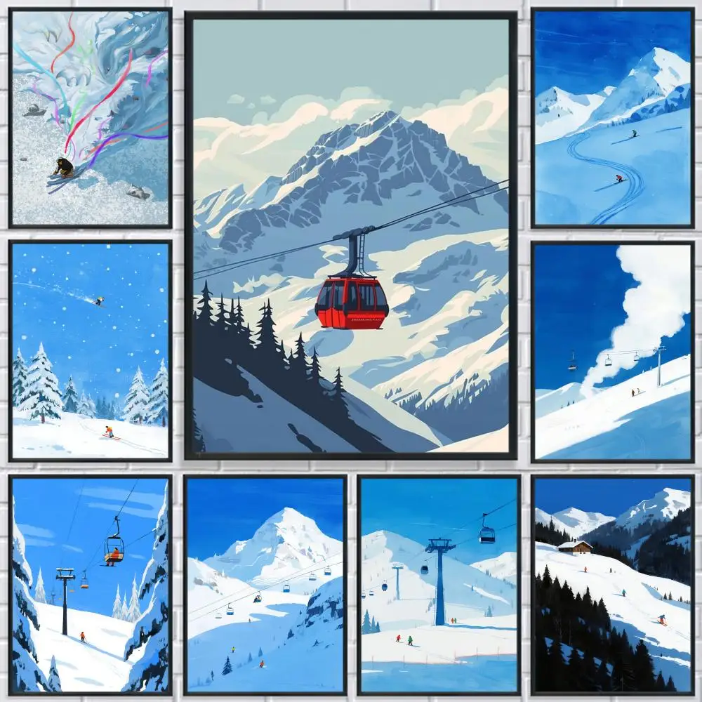 Skiing Extreme Sports Poster HD Print Personalized Canvas Wall Mural Art Photos for Living Room Home Decor Durable