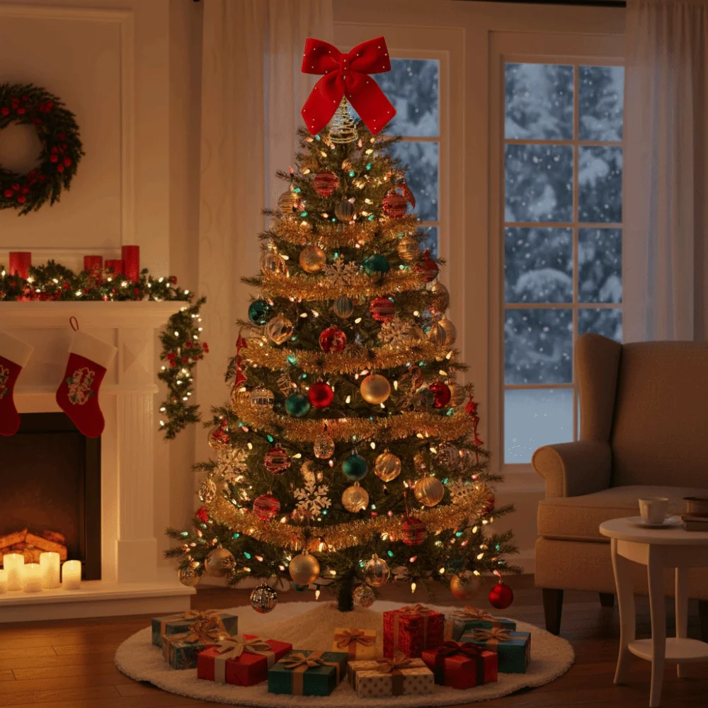 ที่ประดับยอดต้นคริสต์มาสขนาดใหญ่พิเศษ โบว์กำมะหยี่ตกแต่งหรูหรา สีแดงไวน์ รูปดาว สำหรับตกแต่งต้นคริสต์มาส