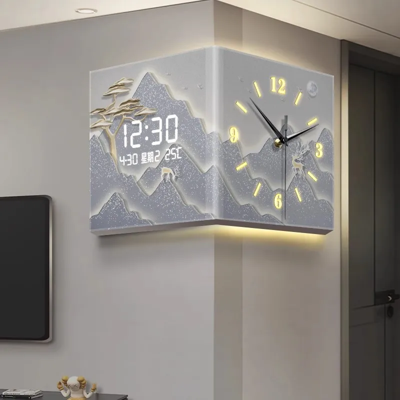 Creative Living Room Wall Clock High-End Golden Mountain Corner Electronic Clock for Home Use