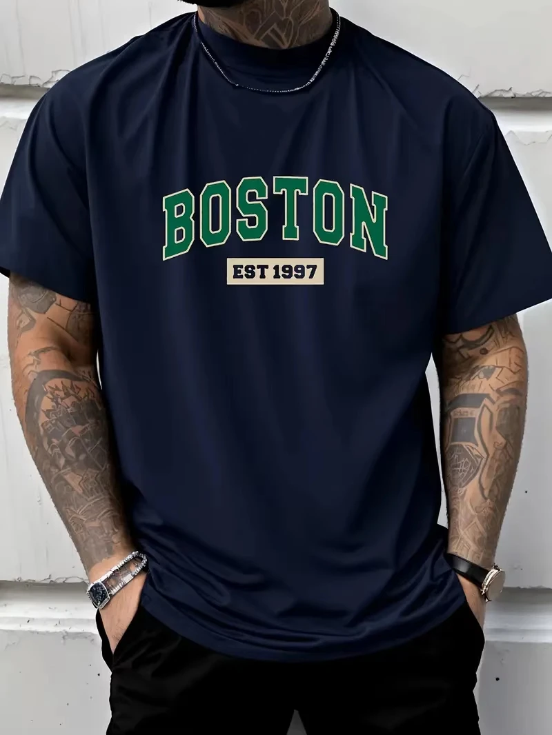 Japanese simple and fresh letter pattern summer short-sleeved outdoor casual comfortable breathable men's short-sleeved T-shirt