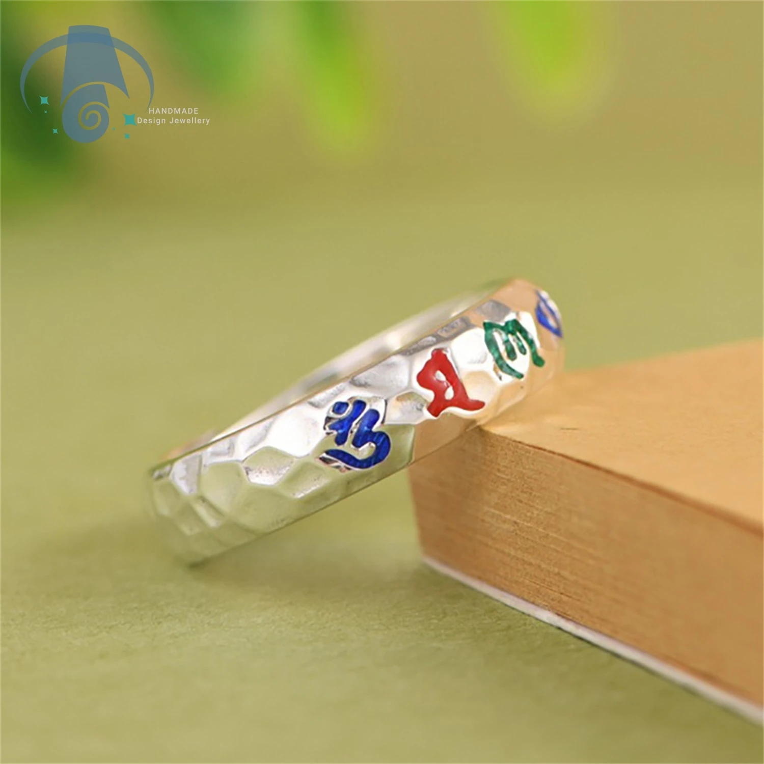 Men Ring Enamel Six Word Mantra Solid Chinese Style Durable Non Fading High Polished Comfortable Daily Wear Yoga Meditation Gift