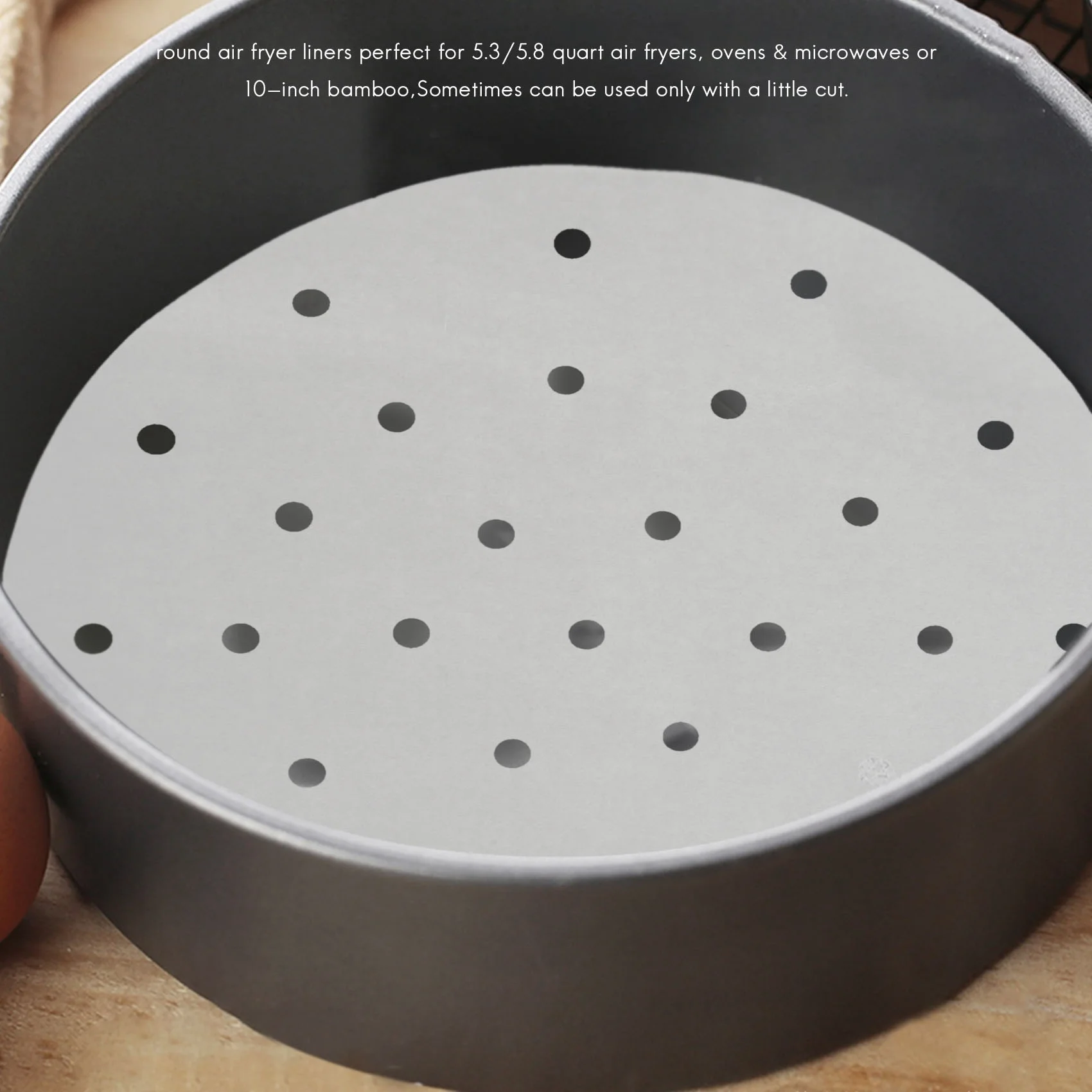 AT84-100Pcs Air Fryer Liners, 9Inch Bamboo Steamer Liners, Premium Perforated Parchment Steaming Papers, Non-Stick Steamer Mat,