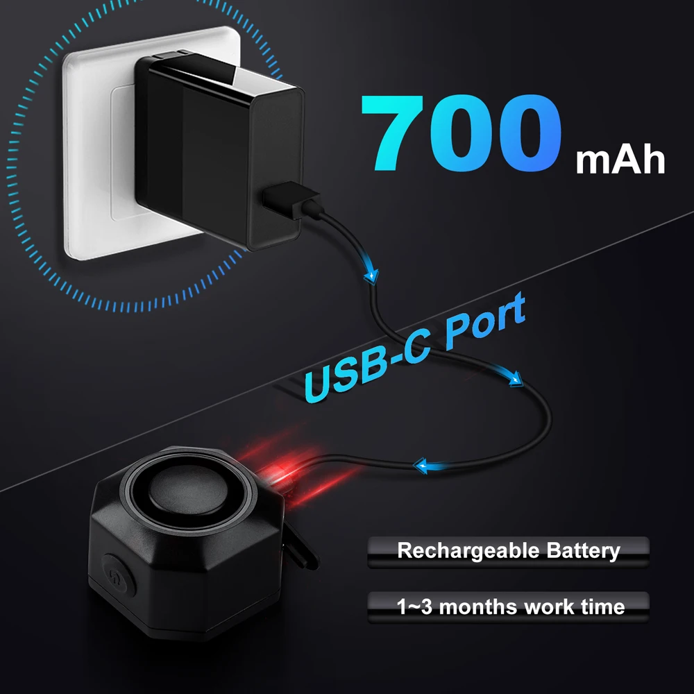 Bezprzewodowe ładowanie USB Camluxy Wodoodporny alarm rowerowy Zdalne sterowanie Detektor wibracji Alarm Motocyklowy alarm antywłamaniowy