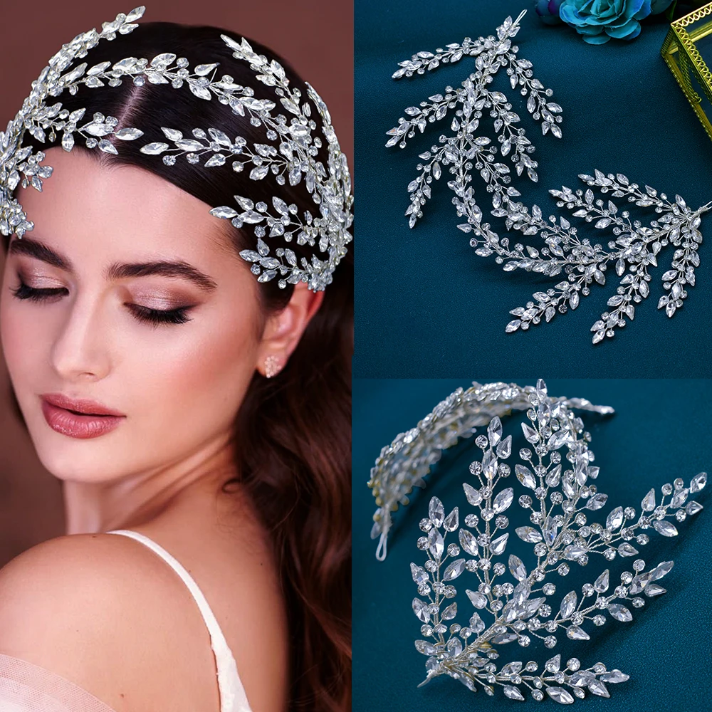 

DZ108 Bling Headpiece for Women Wedding Tiaras Beach Hair Accessories Bridal Headwear Luxurious Silver Rhinestone Headwear