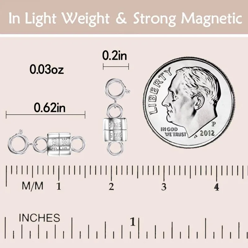 925 Sterling Silver Magnetic Necklace Clasps and Closures,Gold and Silver Magnetic Clasp Converter for Jewelry Making Supplies