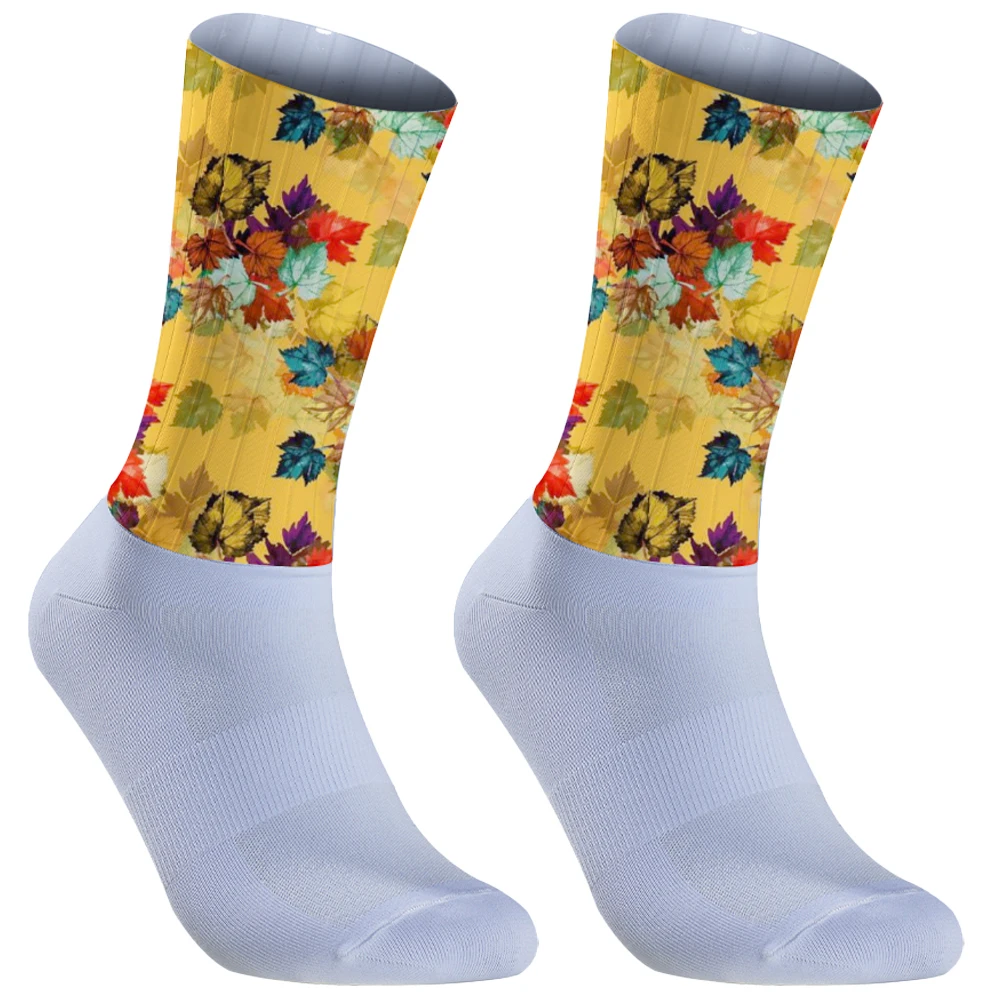 Calcetines de ciclismo con Hojas de arce para hombre, medias a rayas de talla grande, Color de contraste, arcoíris